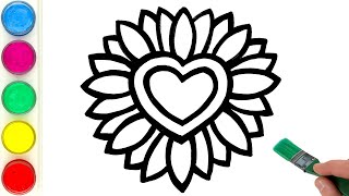 Sunflower Heart | Drawing, Painting and Coloring for Kids, Toddlers