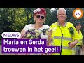 Aanjagers gele hesjes Tiel stappen in geel huwelijksbootje