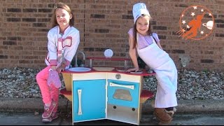 Melissa &amp; Doug Corner Wooden Toy Kitchen Playset Unboxing + Ice Cream + Pizza Party Toy Food Cooking