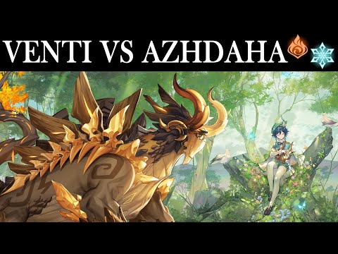 Venti playing with frog - C6 Venti solo Pyro & Cryo Azhdaha (no buff, no damage) - Genshin impact