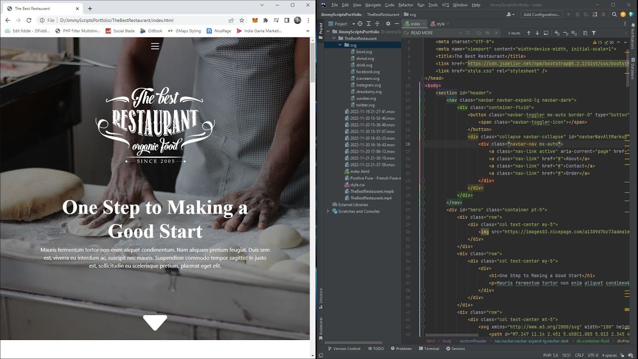 CSS, HMTL, Bootstrap Practice | One Page Website Time-Lapse | NicePage The Best Restaurant