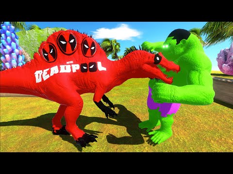DEADPOOL SPINOSAURUS vs HULK GORO DEATH RUN ISLAND - Animal Revolt Battle Simulator