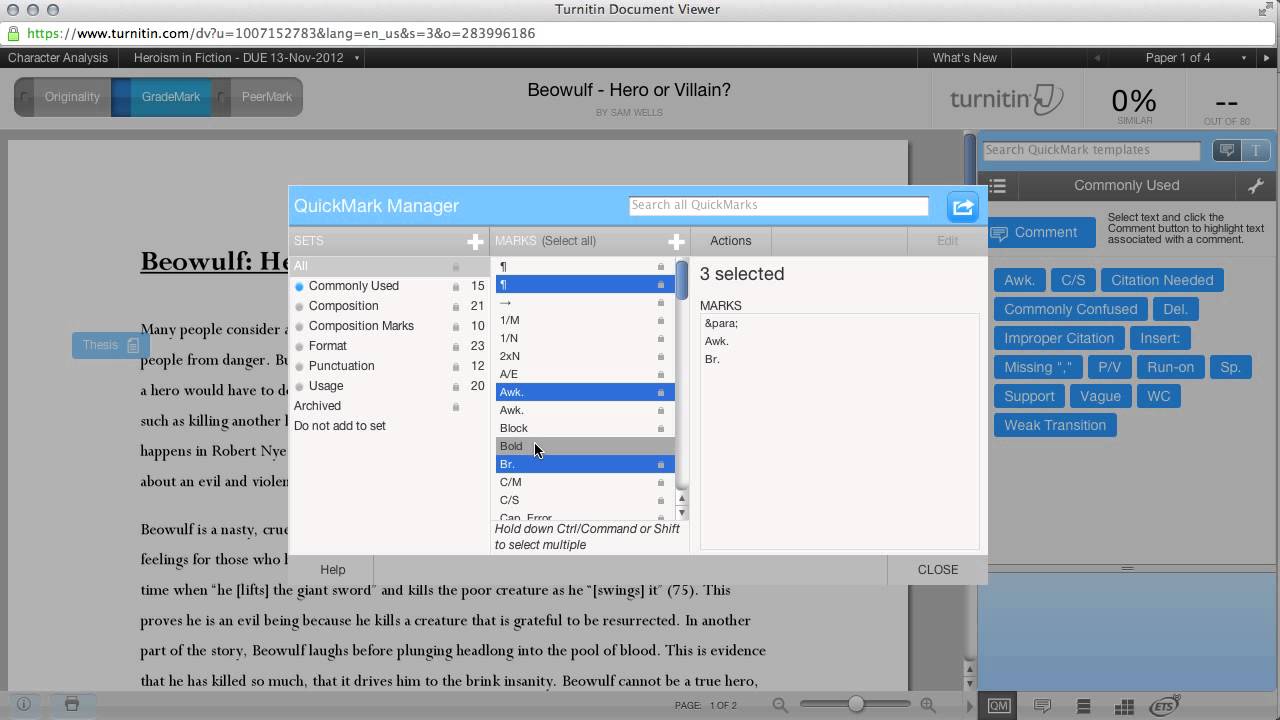 Using the QuickMark Manager - Turnitin Instructor Training