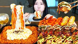 Download lagu ASMR MUKBANG| Takoyaki Corn Cheese Fire Noodles Seafood Skewers French Fries Eating mp3