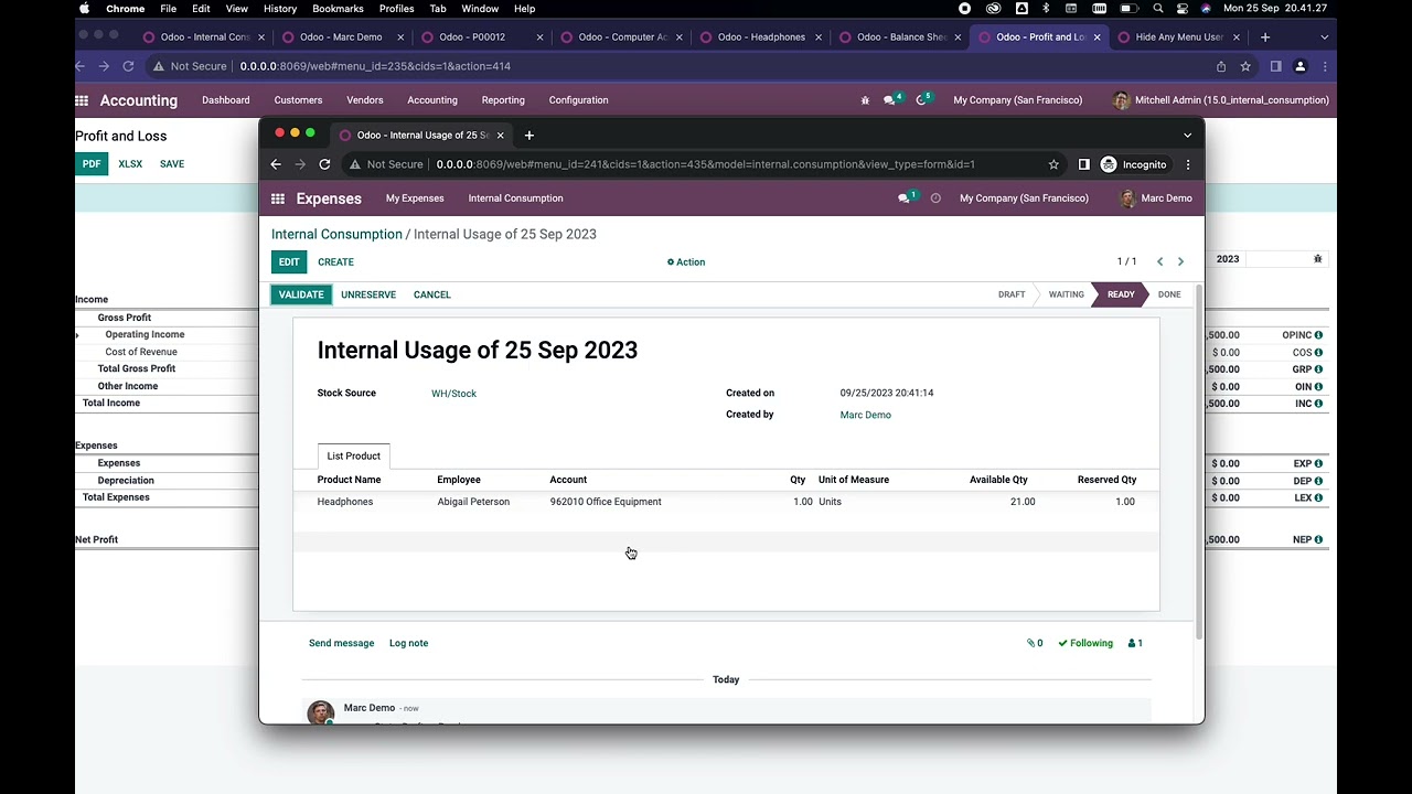 Odoo Internal Consumption