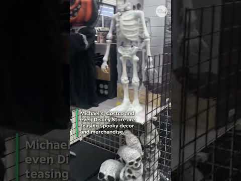 Halloween hits store shelves in July as giant skeletons return. See the video.