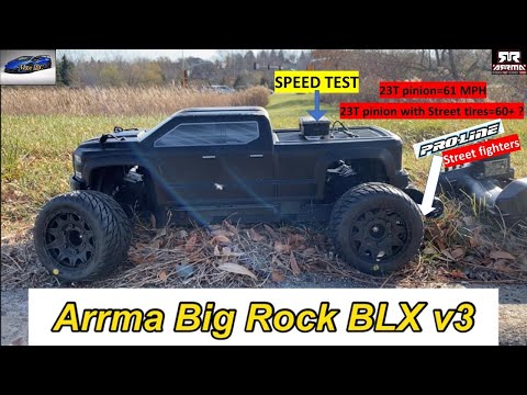Arrma Big Rock BLX v3-speed test With Street Tires-proline street fighters-can we beat 61 Mph?
