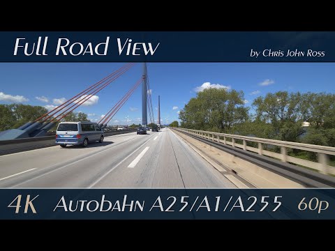 4K CAR RIDE: Autobahn (A25, A1, A255), Germany: HH-Allermöhe - Dreieck HH-Süd/-Südost - HH-Veddel