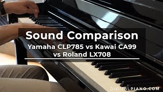 Video thumbnail for Sound Comparison Yamaha CLP785 vs Kawai CA99 vs Roland LX708 | Digitalpiano.com by Digitalpianocom