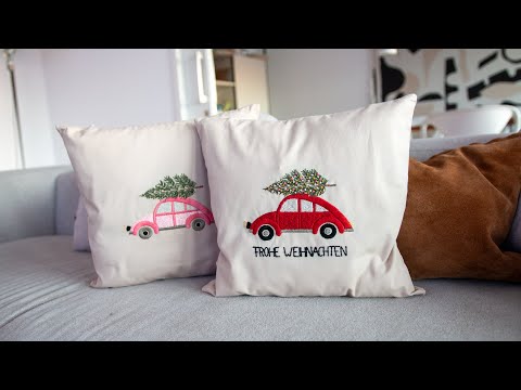 Weihnachtsauto Kissen Stickanleitung
