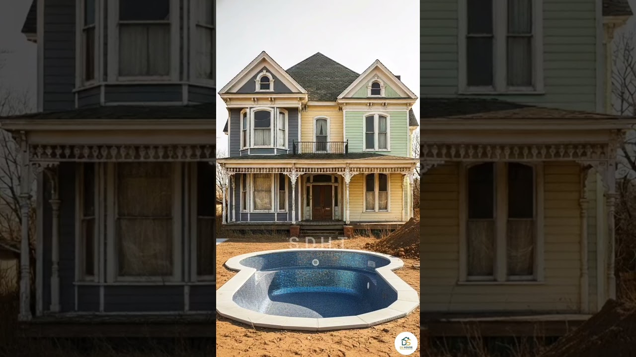 From old Victorian charm to modern luxury with a pool! ✨#VictorianHouse #BeforeAfter #LuxuryLiving