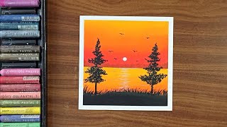 How to draw natural scenery drowning|| drowning with oil pestal