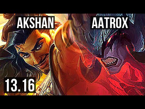 AKSHAN vs AATROX (TOP) | 8 solo kills, 1300+ games, 1.6M mastery, 16/3/4 | KR Challenger | 13.16