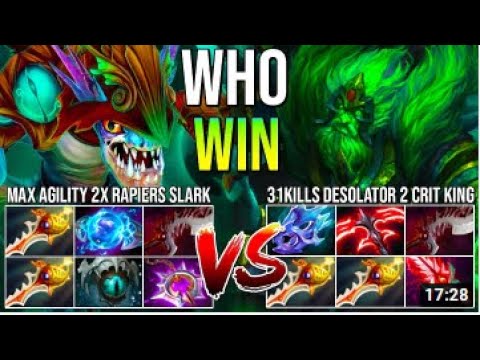 EPIC HARD CARRY BATTLE Between 2x Rapiers Fishy Slark vs Desolator 2 Wraith King  Who Will WIN