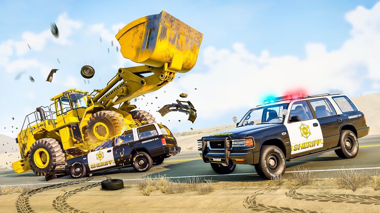 ПОГРУЗЧИК vs 5 ПОЛИЦЕЙСКИХ!!! КОШКИ vs МЫШКИ В BEAMNG!!!