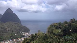 preview picture of video 'St Lucia Pitons from road above Soufriere by Lynn at Alpha Travel 919.467.5020'
