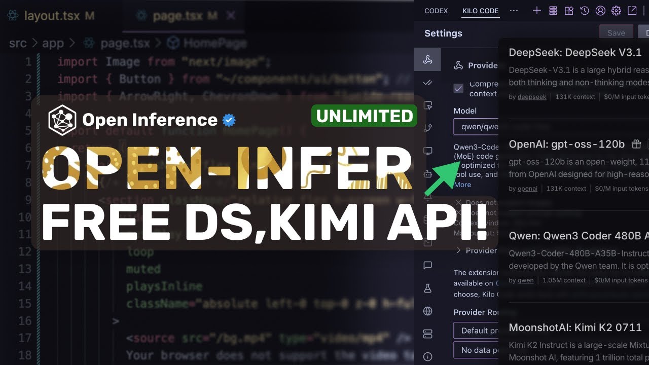 OpenInference Unlimited FREE Deepseek,Kimi,Qwen3 Coder API: Really Great Models for FREE!
