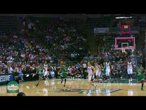 Rajon Rondo hits it from the half court vs.Milwaukee Bucks 3/22/2012