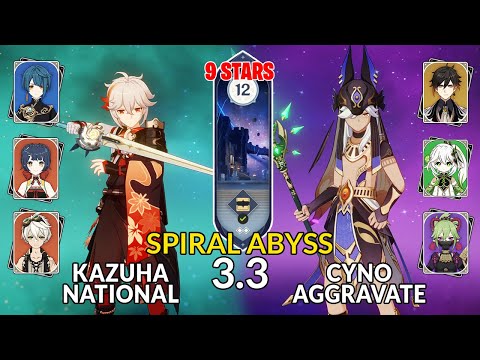 NEW 3.3 Spiral Abyss!│Kazuha National & Cyno Aggravate |Floor 12 - 9 Stars| Genshin Impact F2P