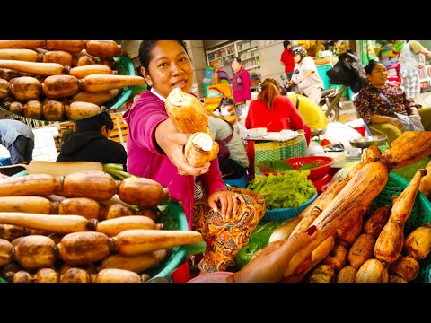 Natural life In Cambodian Market - Foods And People Activities At Boeung Trabaek Market