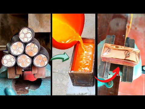 Copper cable melting -  Pour copper 2KG -  ASMR Metal Melting  -  Metal recycling