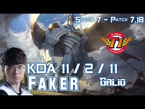 SKT T1 Faker GALIO vs LEBLANC Mid - Patch 7.18 KR Ranked