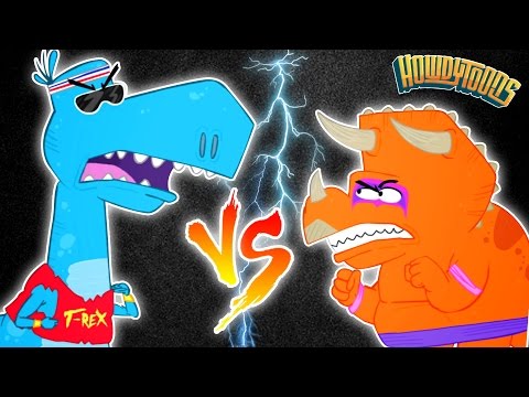 T-Rex VS Triceratops | Dinosaur Battles | Dinosaur Songs MEGA Mix By Howdytoons