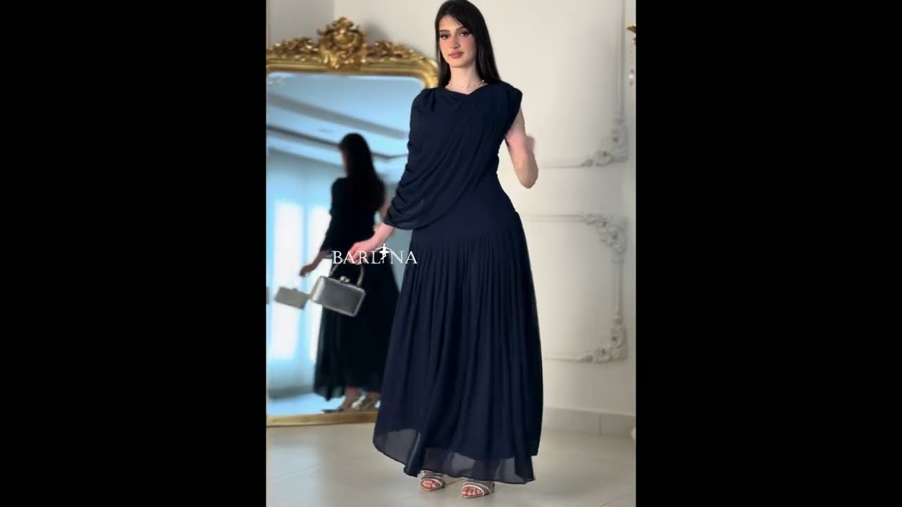A long dark navy blue dress with an elegant design - XL
