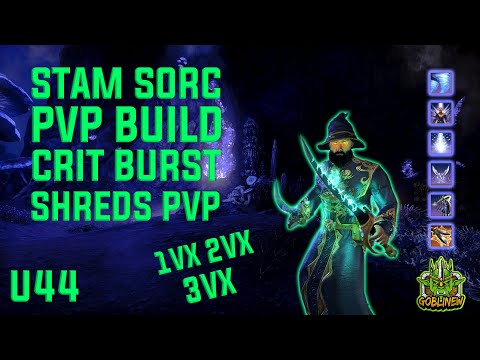 ESO STAMINA SORCERER PvP Build 1VX, 2VX, 3VX U44 l Crit Burst Shreds PvP l Melee Sorcerer PvP Build