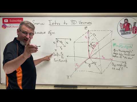 Statics: Lesson 8 - Intro to 3D Vectors, Deriving Blue Triangle Equations (Spherical Coordinates)