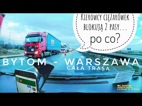 Droga: Bytom Warszawa (A1, S8) i SZERYF DROGOWY blokujący 2 pasy autostrady A1 - 26.02.2020
