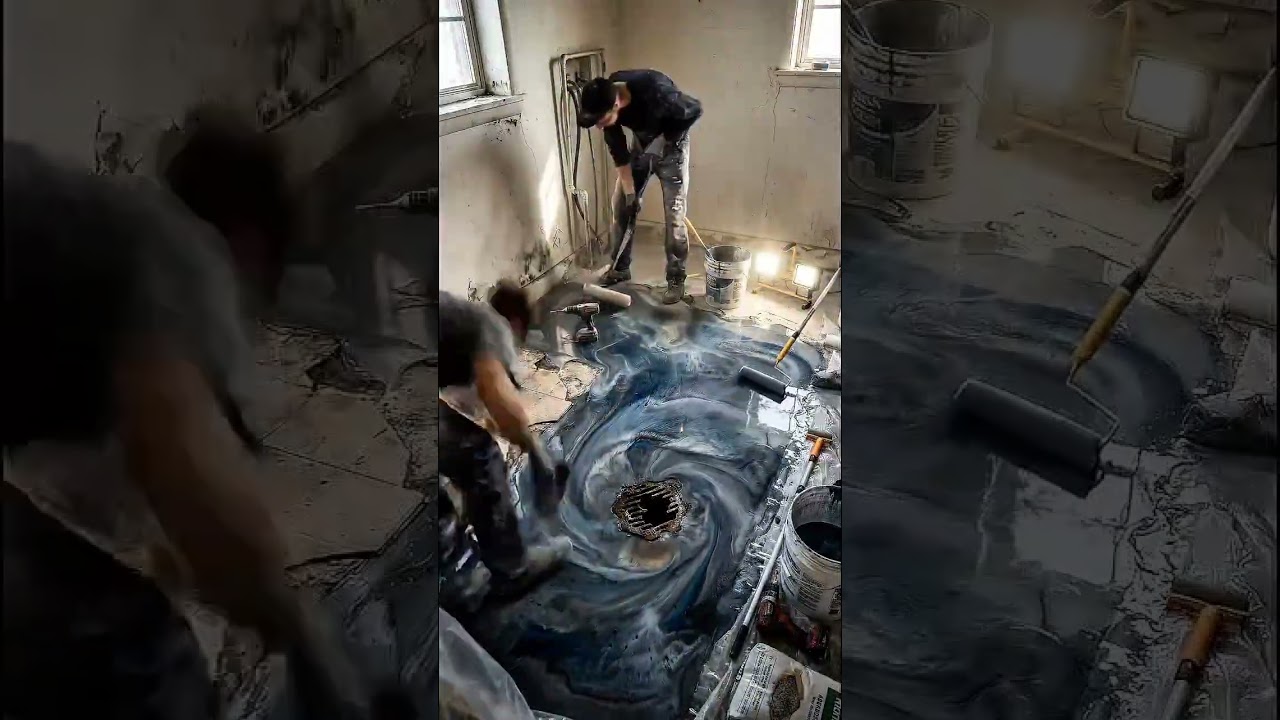 How did they turn this ruined laundry floor into something that look #shorts #epoxy #renovation