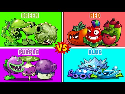 PVZ2 - 4 COLOR Teams (Green x Red x Blue x Purple) - Which Team Plant Will Win?