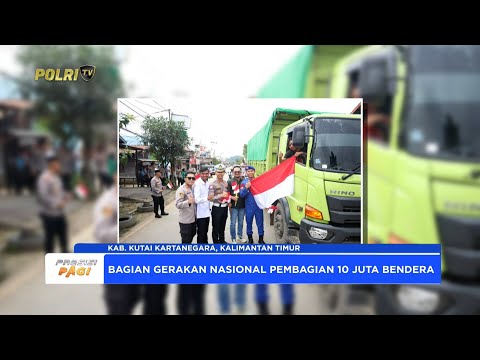 POLRES KUTAI KARTANEGARA BAGI-BAGI BENDERA MERAH PUTIH DI LOA KULU SAMBUT HUT-80 RI