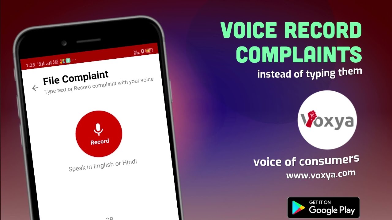 Voxya Mobile App - File Consumer Complaint Using Voice Record!