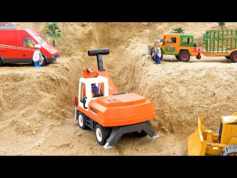 Bagger Sand zum Brückenbau mit Traktor und Lkw | BIBO TOYS