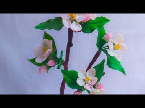 clay apple blossom flower branch teaser/ handcrafted apple blossom flowers tutorial.
