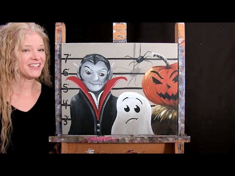 Learn How to Draw and Paint Halloween "USUAL SUSPECTS" - Paint & Sip at Home - Easy Acrylic Lesson
