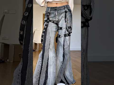 Thrift flip jeans into flared jeans, upcycle sewing remake idea inspo #sewing #thriftflip #upcycling