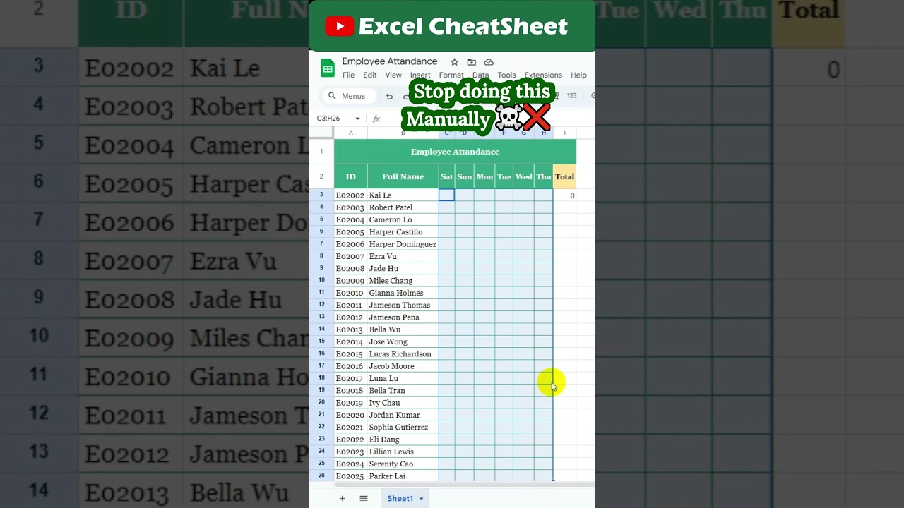 Make Attendance Sheet Online with Checkboxes in Google Sheet Formula to Count Workdays #googlesheet