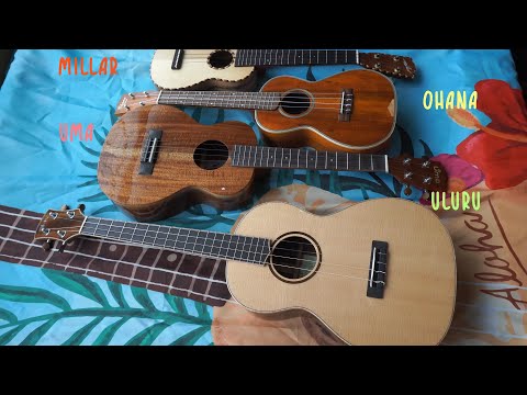 4 x Special Ukuleles by Millar, Ohana, Uma & Uluru
