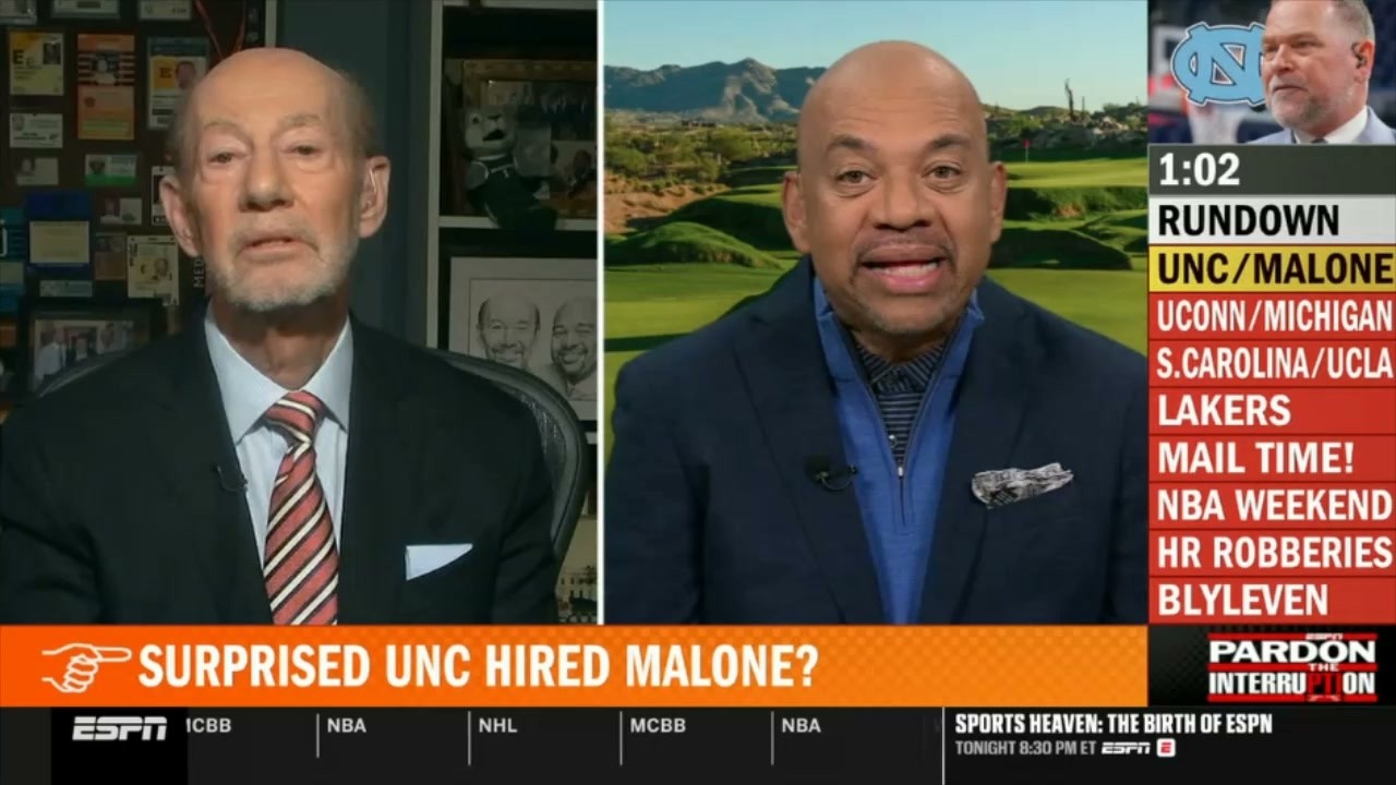 Pardon The Interruption | Wilbon reacts to UNC hired Malone - UConn upset Michigan - Steph's return?