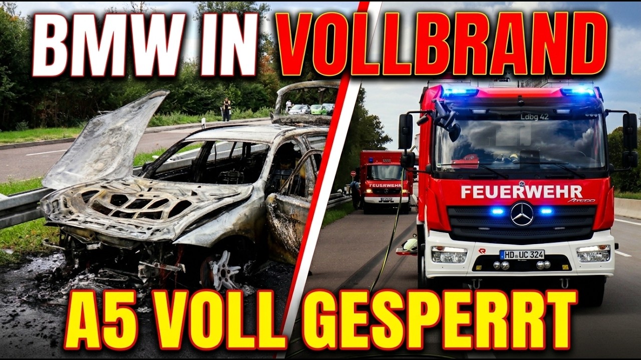 Plötzlich stand der BMW in Flammen – die Fahrt auf der A5 war abrupt beendet