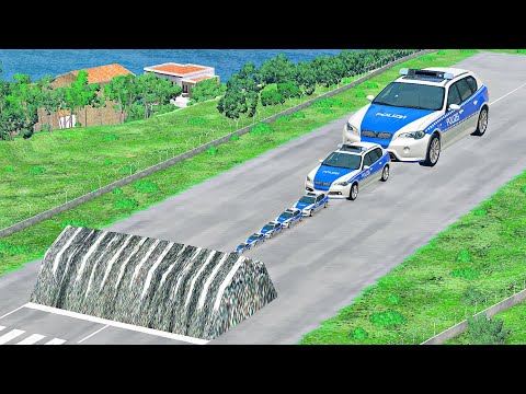 Big & Small Police Cars vs Giant Speed Bump - BeamNG.Drive