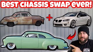 BEST CHASSIS SWAP EVER! PONTIAC GTO G8 6.0 LS 1950 CHEVY! CHOPPED BUDGET BUILD!