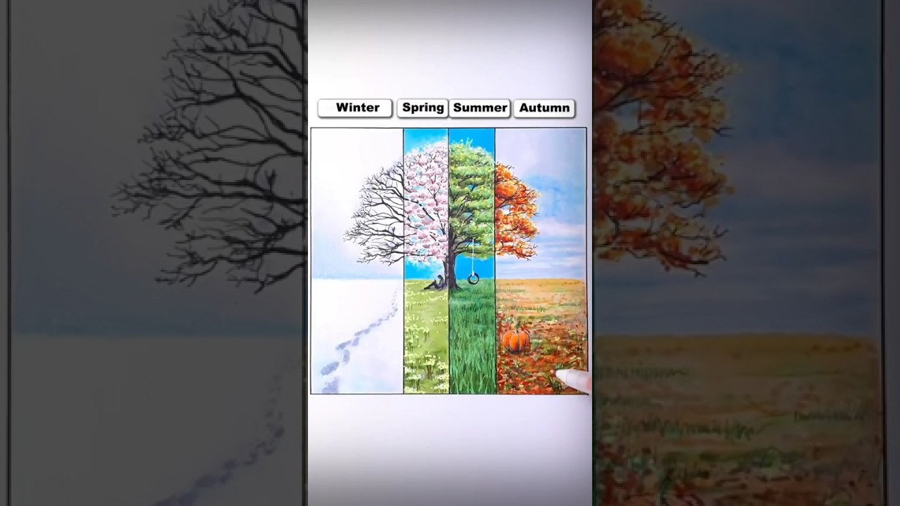 How To Draw Winter,Spring Summer & Autumn Season Drawing Easy #shorts #art #drawing #viral