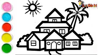 🏡 Easy House Drawing and Coloring for Kids 🎨 | Step-by-Step Tutorial