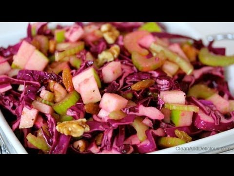 Clean Eating Cabbage Salad With Apples, Raisins + Walnuts
