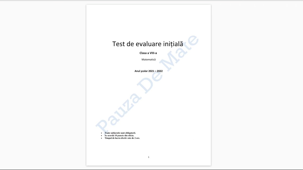 Test evaluare initiala clasa a VIII-a - Model Pauza de Mate
