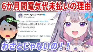 Twitter(X)でもポストした、電気代を６か月間支払ってなかった理由について話すビブーさん【ホロライブ切り抜き/古石ビジュー/Koseki Bijou】